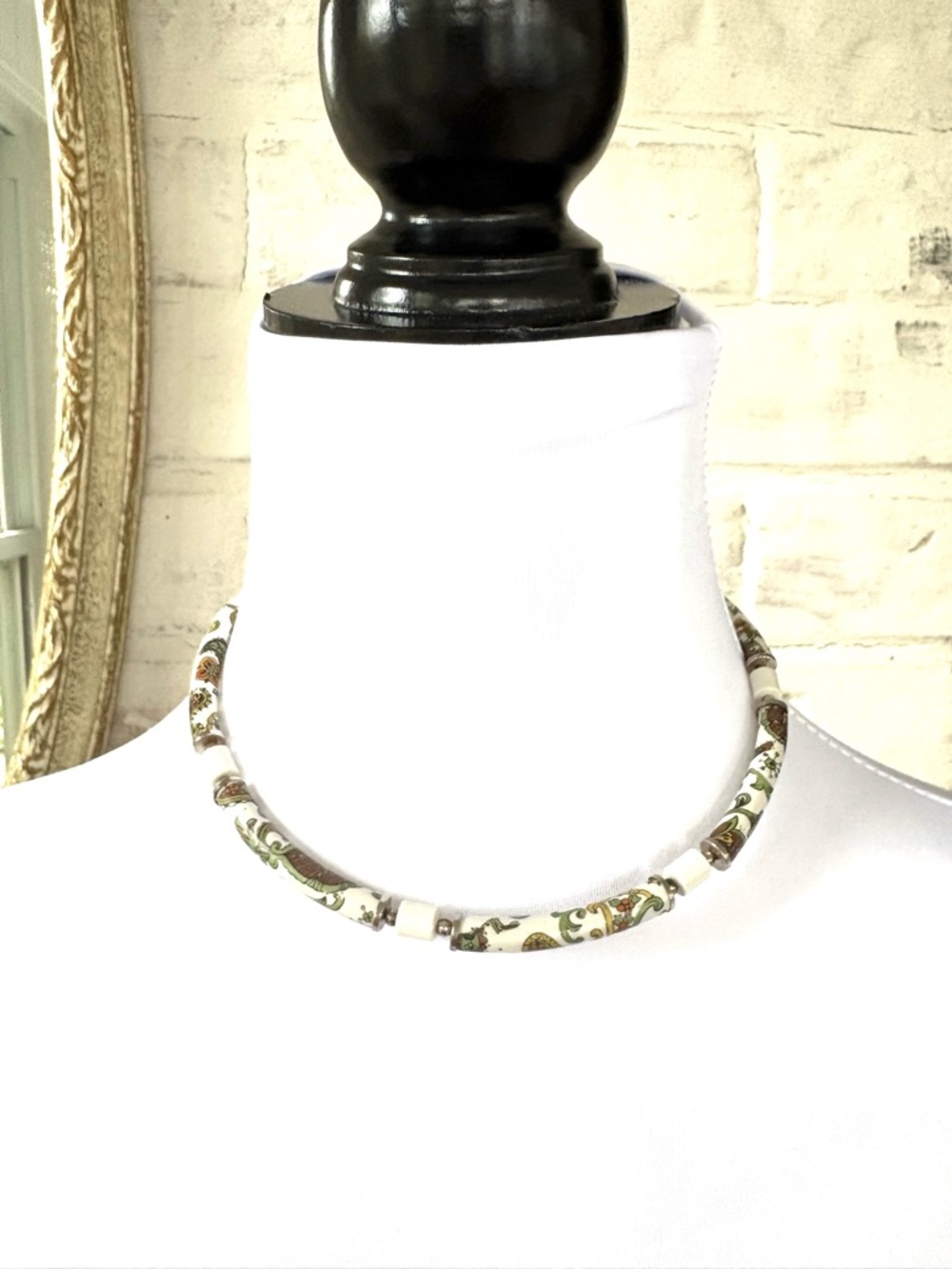 Porcelain Paisley Choker Necklace Hook Clasp Vintage Made in Japan